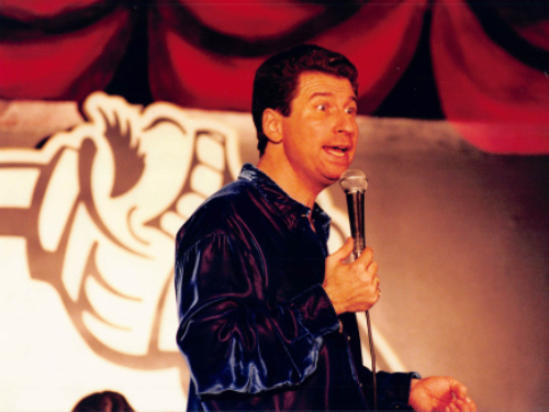 Comedy hypnotist Boris Cherniak on stage